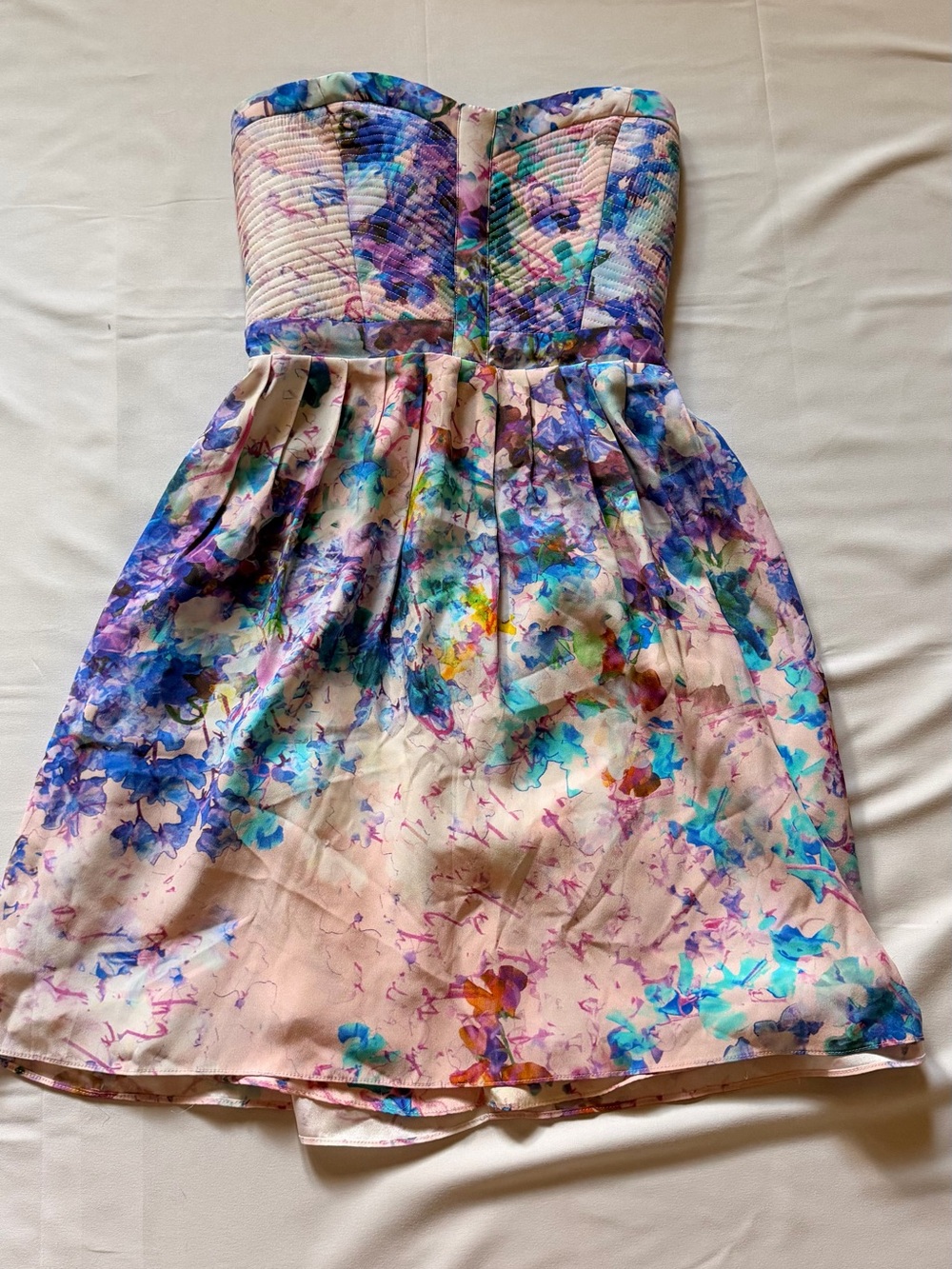 Parker Watercolor Floral Strapless Corset Fit & Flare Dress M